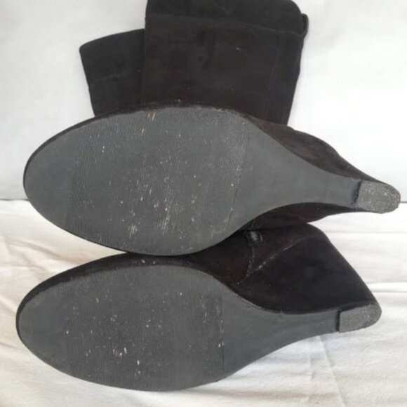 Black Faux Swede Wedge boot Size 9 - Picture 5 of 5